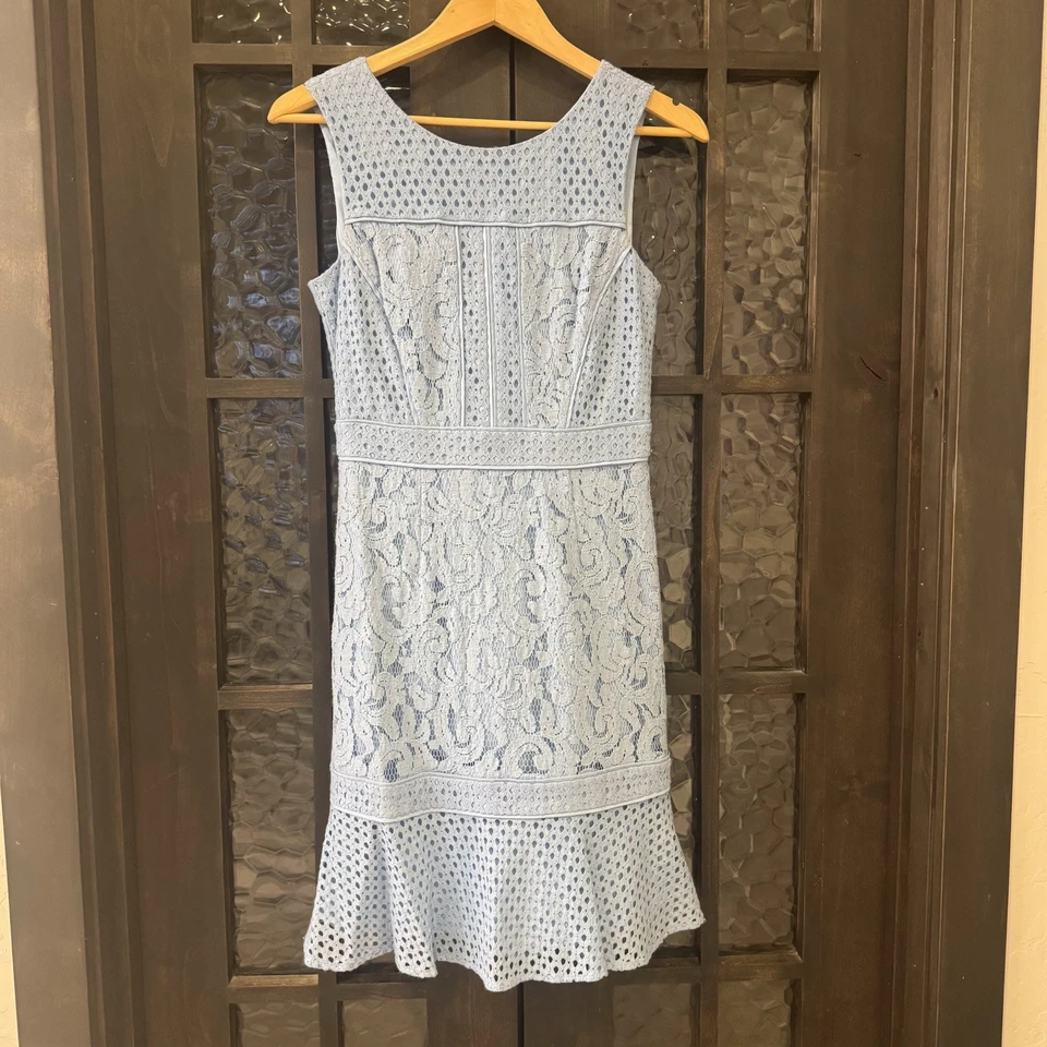 Antonio Melani Dress 4 Light Baby Blue Lace Sheath Sleeveless Flounce Hem Spring - Image 2 of 4