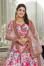 Art Silk Lehenga Choli Set Digital Floral Print Zari Work Sequins Embroidery