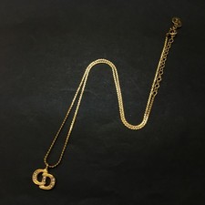 EGA Christian Dior CD Logo Rhinestone Gold Tone Pendant Necklace/6CC1438