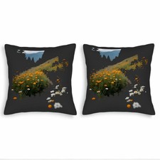Set of 2 18x18in Throw Pillow Covers with Vibrant Orange Flower and White Daisy