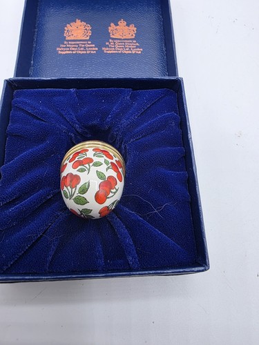 Vintage Halcyon Days Mini Cherries Egg Shaped Enamel Trinket Box w/Box - Picture 3 of 8