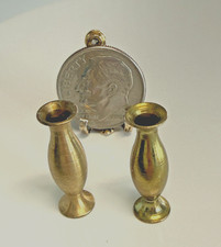 Dollhouse Miniature Artisan Val Tretters Polished Pair Brass Vases 1:12