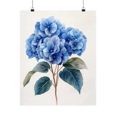 Boho Blue Hydrangea Flower Art Print Poster, Minimalist Floral Wall Art 2