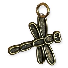 Small Brushed Brass Tone Dragonfly Charm Pendant Flat Insect Jewelry Nature