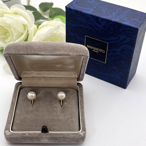 Mikimoto K18 Pearl Earrings 8.5mm White Elegant Jewelry Used - Picture 2 of 10