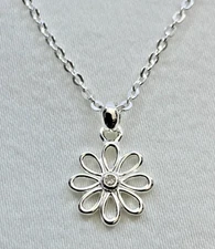 Kit Heath Sterling Silver 925 Kid'sMy 1st Diamond Flower Necklace, 12' / 14" NOS