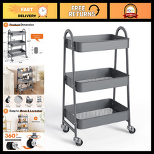 3-Tier Metal Rolling Utility Cart with Lockable Wheels - Versatile Storage Solut