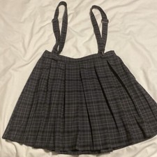 Hot Topic Med Plaid Pleated Skirt w/ Suspenders Women  s Black/Gray/Blue