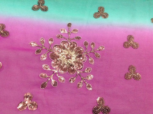 Om Vintage Dupatta Georgette Hand Beaded Green Stole Veil Hijab Scarves W-1971 - Picture 10 of 12