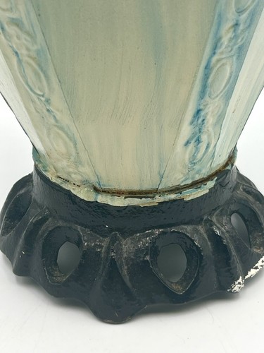 Beautiful Vtg Vase Metal Chinese 18” Decorative Greenish/White Rustic Handled - Picture 8 of 12