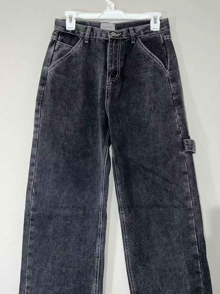 Black denim wide leg jeans sales