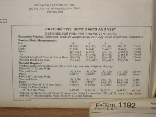 Kwik Sew 1192 Boys' Pants & Vest Size 4 5 6 7 Formal Wedding Church Style - Picture 4 of 6