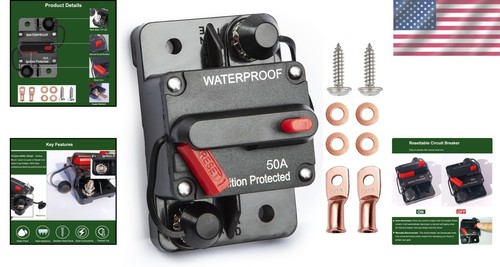 Manual Reset Inline Fuse - 50 Amp Marine Breaker for Electronics & Batteries - Picture 2 of 9