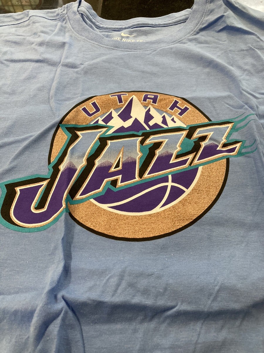 MENS Nike RETRO LOGO UTAH JAZZ Short Sleeve Shirt BLUE L LARGE NEW