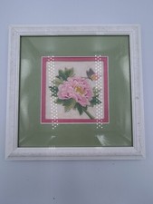 Vintage Floral  Butterfly Embroidered Framed Picture