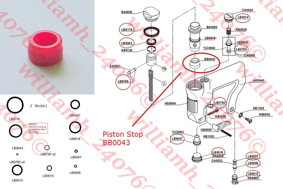 Senco Model J Stapler O-ring and Piston Stop kit BB0043