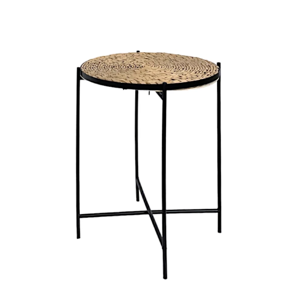 Rattan Design Metal Side Coffee Tray Table With Removable Top Living Room - Image 4 of 4