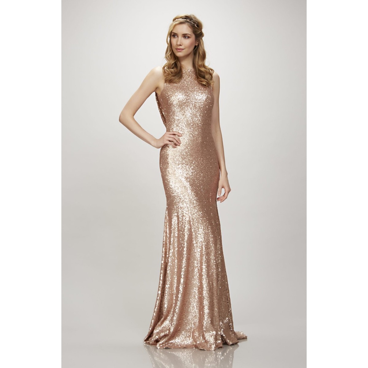 green emerald velvet dress Rose Gold Printed Maxi Dress with Criss Cross Back main image 1