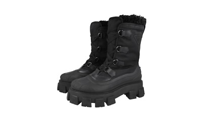 PRADA MONOLITH SHEARLING STIEFEL 2UE015 SCHWARZ RE-NYLON NEU 10,5 44,5 45