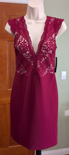 Lulu's Maroon Lace V Neck Lace Up  back Bodycon Dress Size S Short Lined