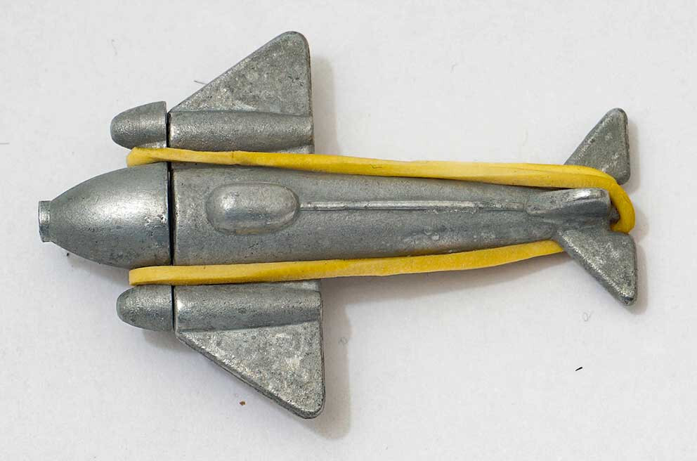 rare vintage  british 1950s  diecast metal Strato rocket space ship cap bomb