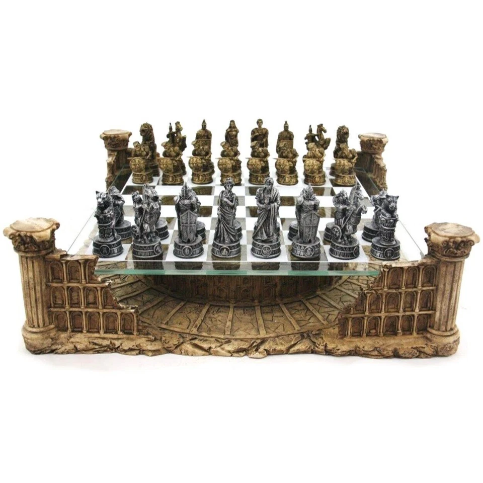 Dal Rossi Italy Roman Gladiators Colosseum Chess Set 14" Glass & Polyresin Board - image 2 of 4