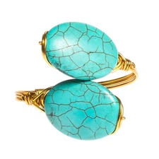 Cosmic Duo Oval Turquoise Stone Adjustable Brass Bracelet