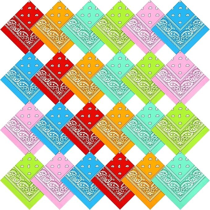24-Piece Multi-Purpose Bandanas for Parties, Outdoor Use & Fashion Accessories