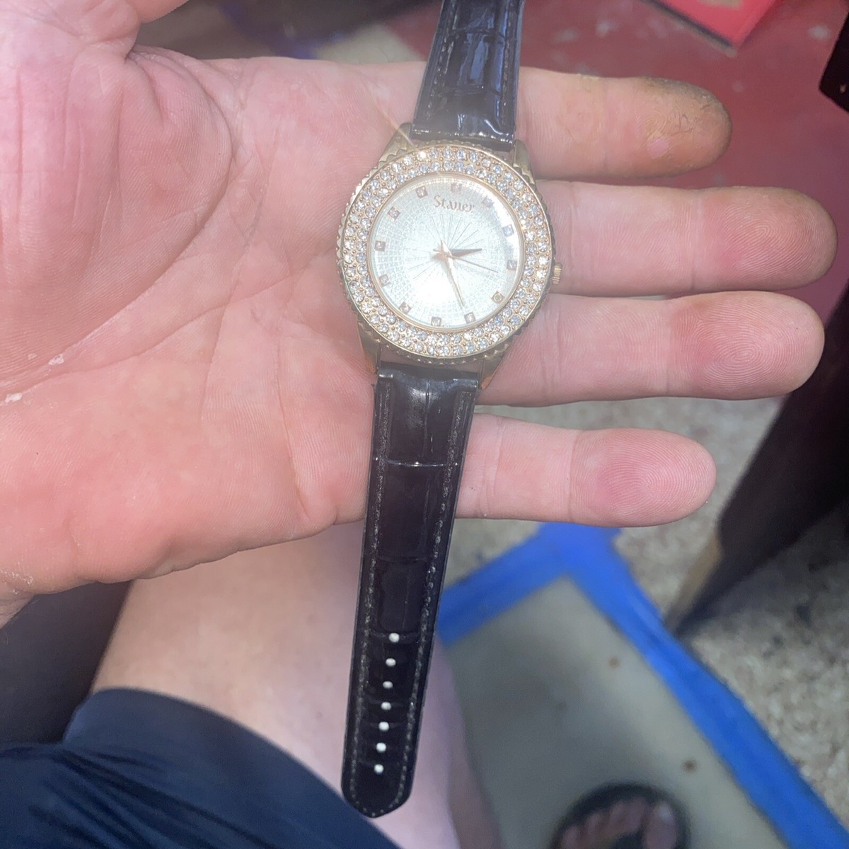 Stauer Ladies Rose Gold Tone Crystal Bezel Watch with Black Leather Band 28342 New Beautiful Stauer Sirene 28342 With Rose Gold Case  main image 2