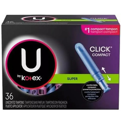 U by Kotex Click Compact Tampons, Super Absorbency, Unscented, 36 Count