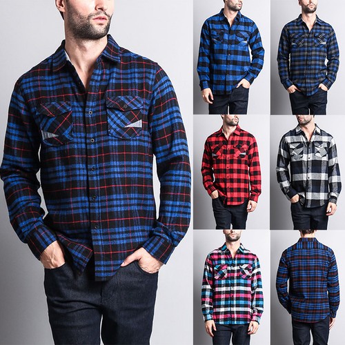 Men's Plaid Checkers Long Sleeve Woven 