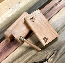 American Cherry Wood 3.5" Dugout Stashbox w Poker & Bat/One Hitter Pipe Set 