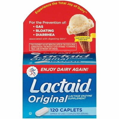 Lactaid Original Lactase Enzyme Digestive Supplement Caplets 120 ct Pack of 12