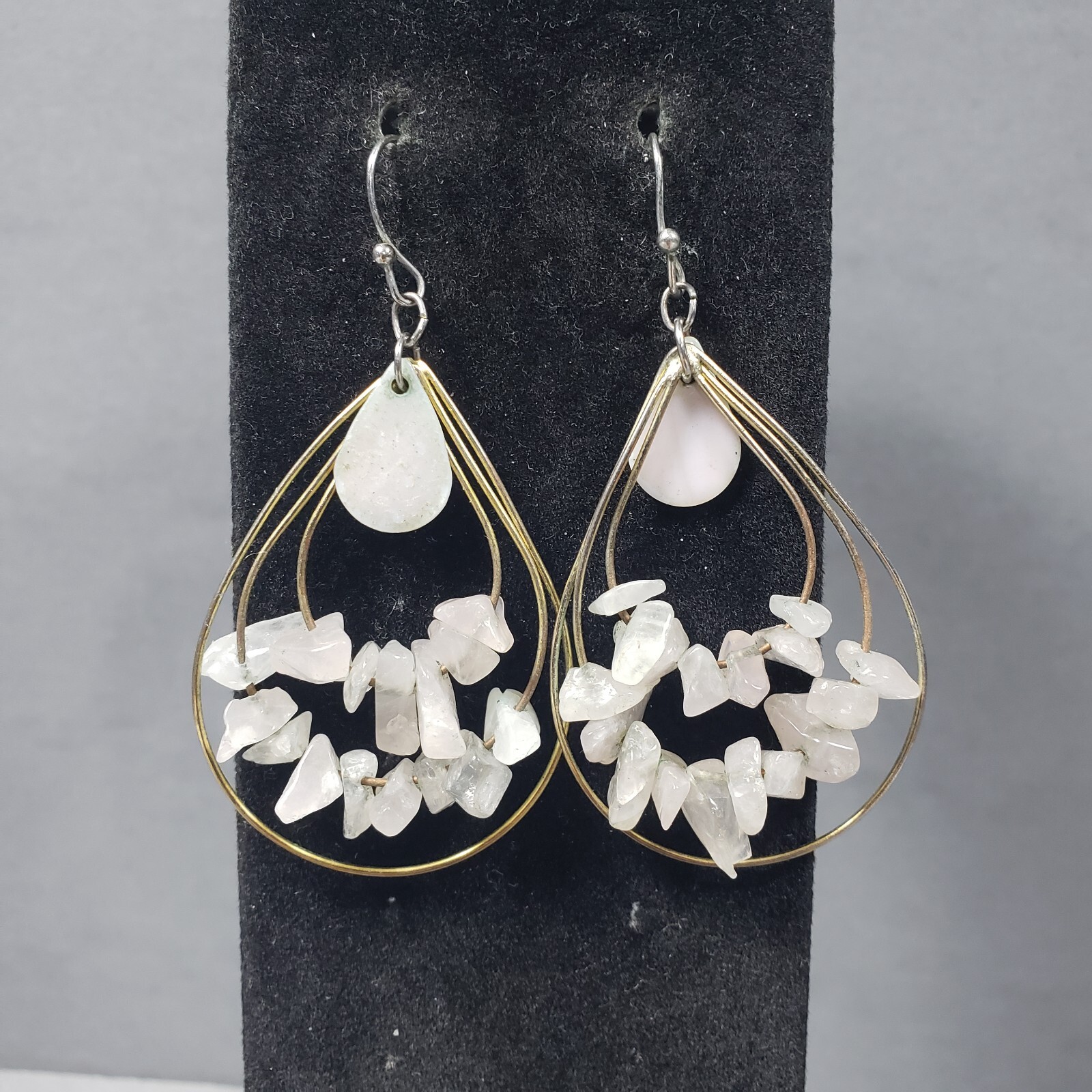 Dangle Earrings Quartz Chips Mid Century Bohemian Modernist 2.5