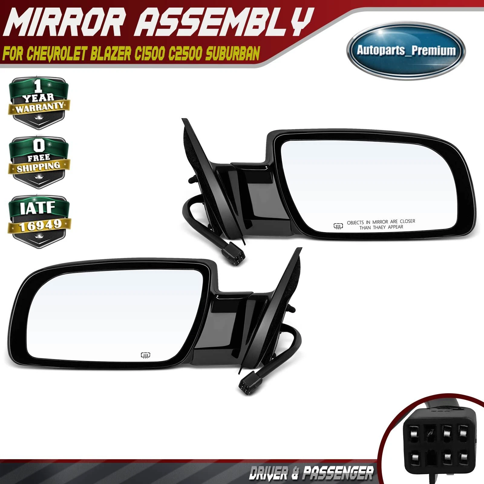 Pair Power Mirror w/ Manual Fold Heated for Chevy C1500 Suburban Tahoe GMC Yukon