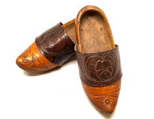Vintage Wooden And Leather Clogs For Kids Folk Art