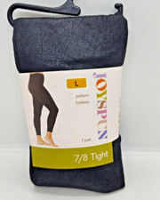 Joyspun Women's Black Crackle Faux Leather Lightweight 7/8 Solid BlackTights NEW