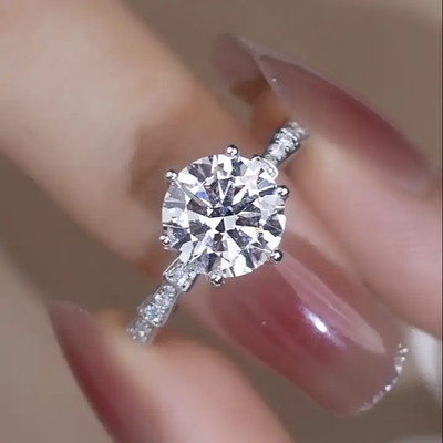 All Test Pass 2.00CTW Round Cut Moissanite Engagement Ring 14K White Gold Plated