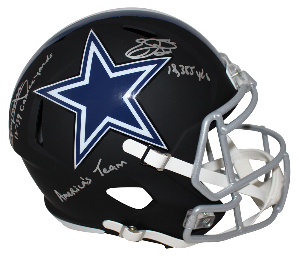 Smith Autographed Signed Dallas Cowboys Emmitt /Tony Dorsett Black Replica Helmet BAS 25671 