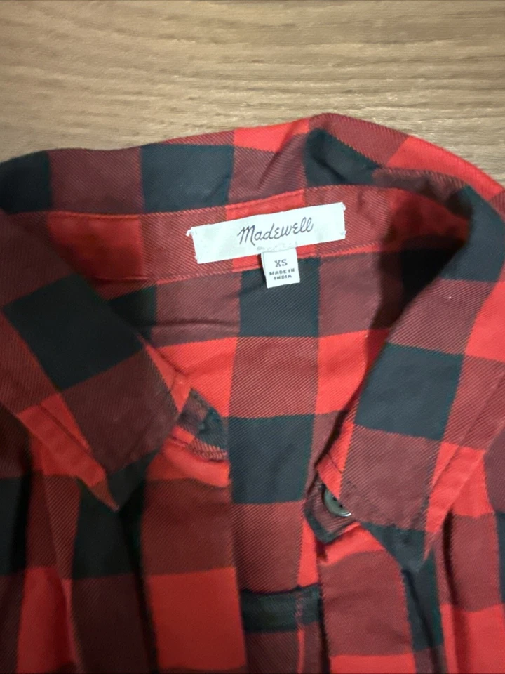 Madewell  XS Women’s Buffalo Plaid Button Up With Front Tie - Image 2 of 4