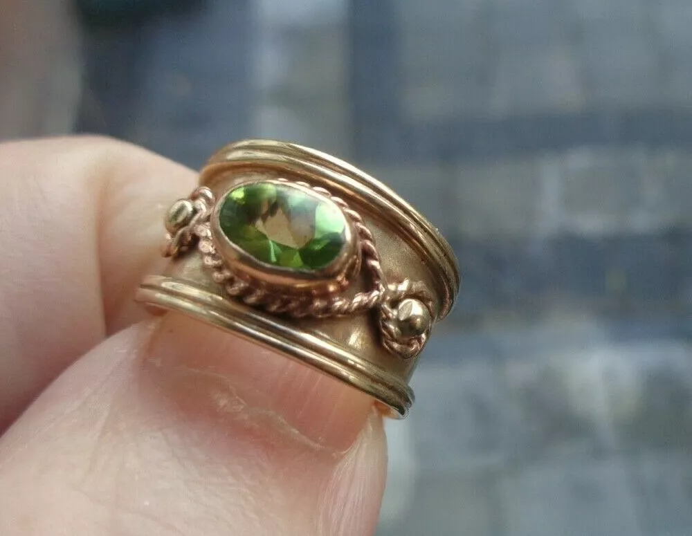 Welsh 9ct Clogau Yellow Rose Gold PERIDOT Byzantine Ring H m