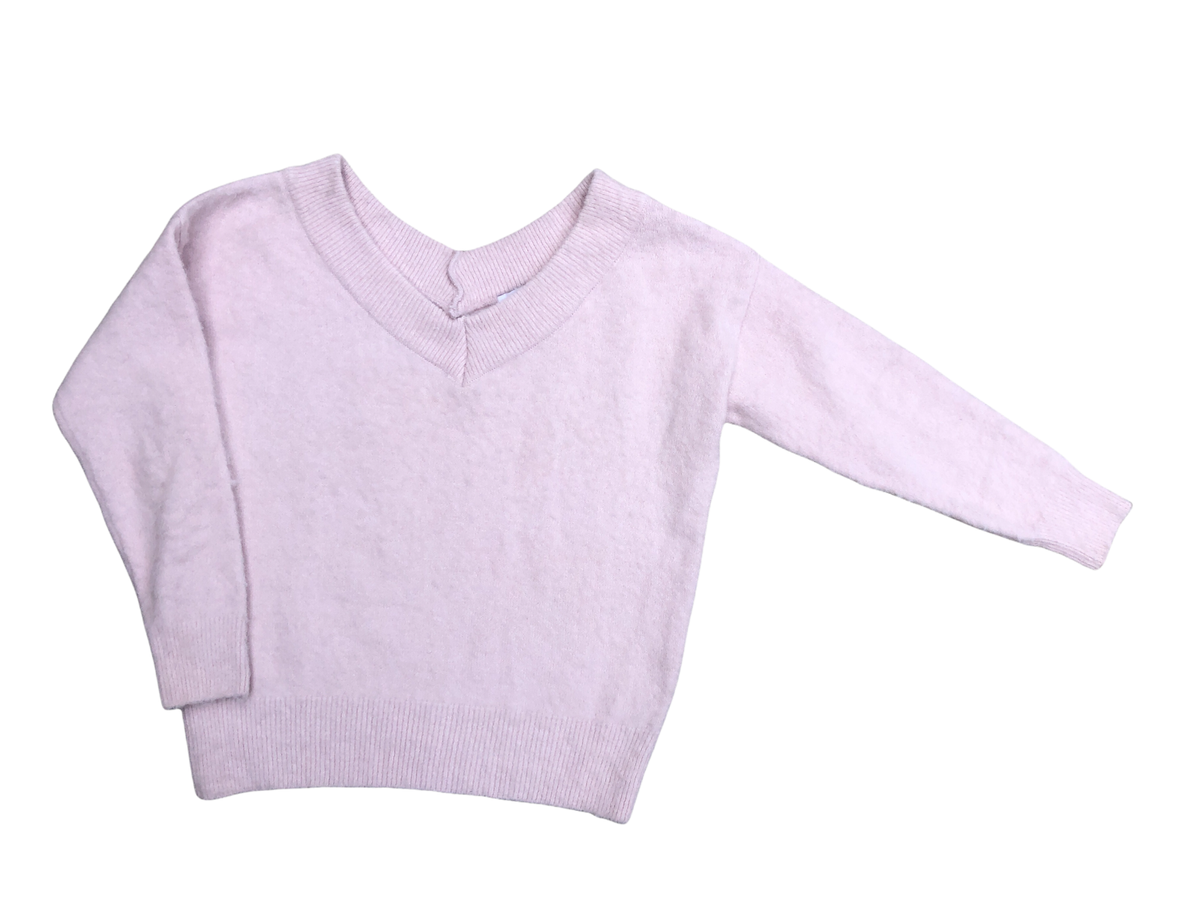 TOPSHOP Women's US 4-6 Pullover Sweater Soft Fuzzy Pink V Neck Long Sleeve