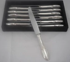 Ercuis Empire, 12 Table Knives, Silver Metal and Stainless Steel, Excellent Condition.