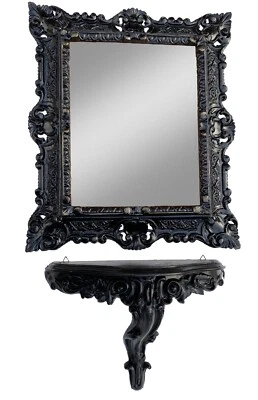 Wandspiegel mit Konsole Schwarz Barock Spiegelablage 45X37 Wandkonsole Antik - Bild 1 von 4