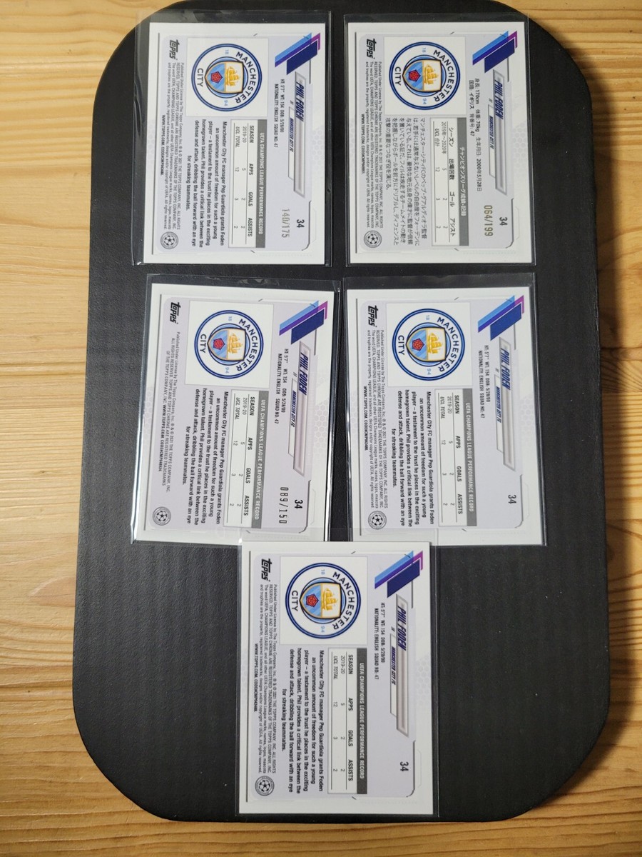 2020-21 Topps Chrome UCL Phil Foden 5 Card Refractor Lot 2020-21 Topps Chrome UCL Phil Foden 5 Card Refractor Lot
