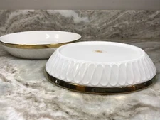 Large Pasta Bowls. White Embossed Swirl. Gold Colored Rim. Set Of 2. New.