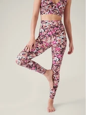 ATHLETA Transcend Stash Tight Leggings Small Elysian Floral Pink #533673 $109
