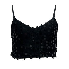 TAIKMD Kids Girls Sparkly Sequins Dance Crop Top Jazz Latin Hip Hop Black