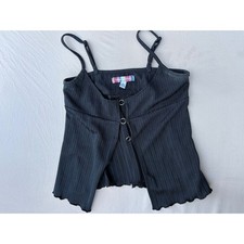 Urban Outfitters Ribbed Babydoll Cami Top Black Hook Front Small