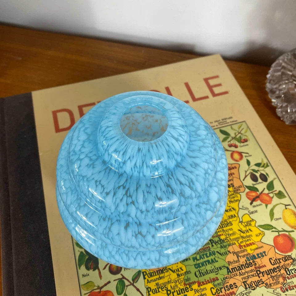 Globe ancien art déco bleu verre moucheté Clichy lampe applique lustre ACC-7607 - Photo 2/4